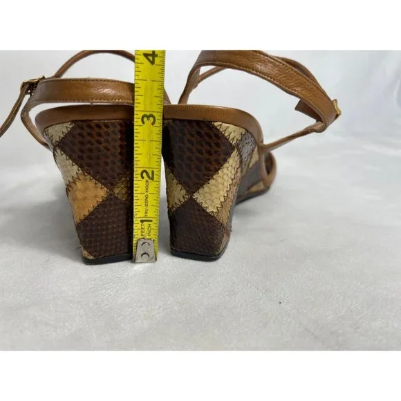 Vintage Snake Skin Size 6 Martinique Wedges Leather Brown Open Toe Spain Women's - Picture 8 of 12